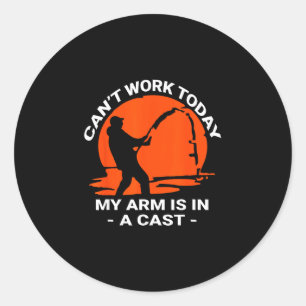 Pegatina Redonda No puedo trabajar, tengo el brazo enyesado, diseño