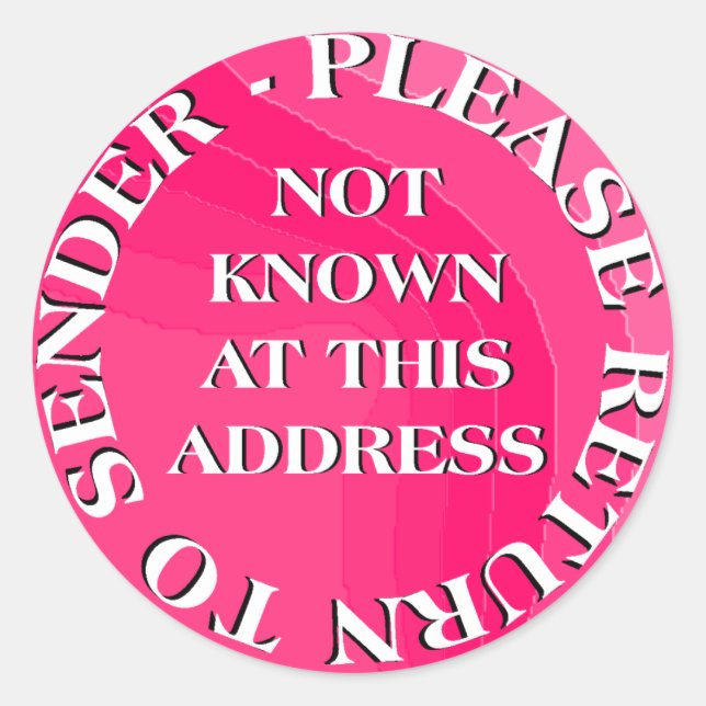 Pegatina Redonda No sabido en esta dirección (Anverso)