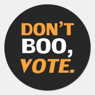 Pegatina Redonda "No se burlen, voten" naranja negro Halloween blan