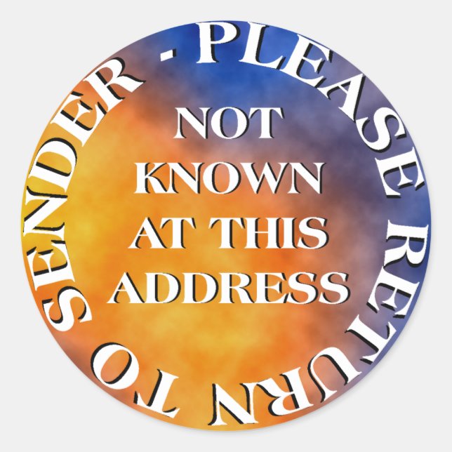 Pegatina Redonda No se conoce en esta dirección (Anverso)