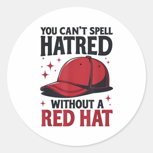 Pegatina Redonda No se puede deletrear odio sin Red Hat  (Anverso)