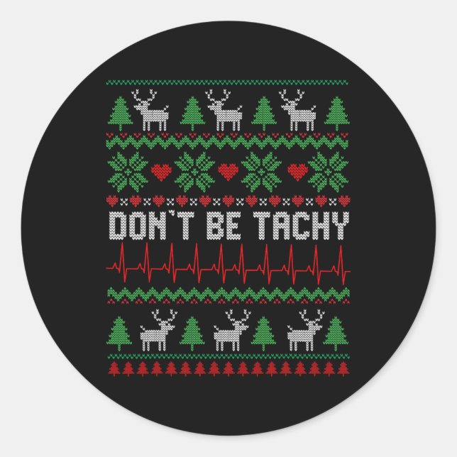 Pegatina Redonda No seas tacaño enfermera cardiaca Navidades feos C (Anverso)