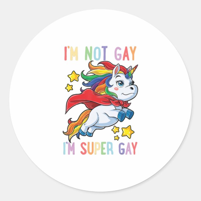 Pegatina Redonda No Soy Gay Soy Super Orgullo Gay Bandera Lgbt T Un (Anverso)