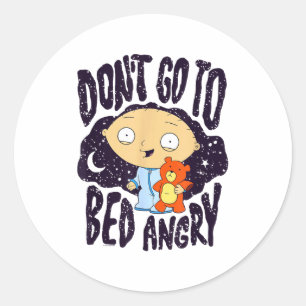 Pegatina Redonda No te acuestes enojado Stewie Cartoon para la hora