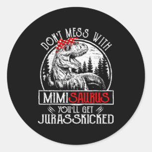 Pegatina Redonda No te metas con Mimisaurus, te darán una patada ju