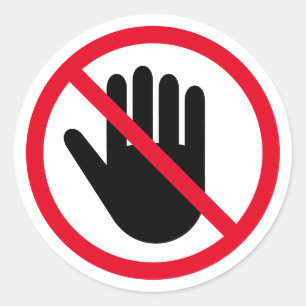 Pegatina Redonda No tocar el símbolo de aviso prohibido de la mano