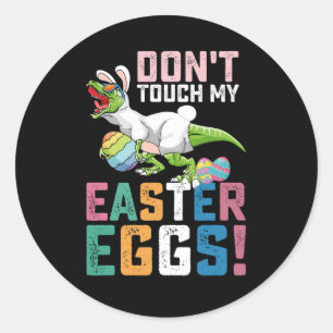 Pegatina Redonda No toques mi Huevos de Pascua en dinosaurio ex