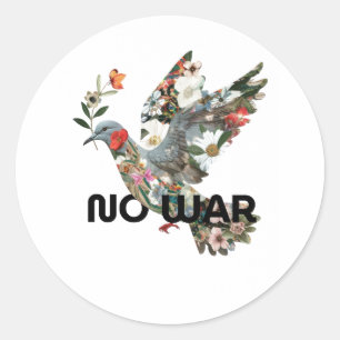 Pegatina Redonda No War Peace Dove Pacifist Declaración audaz