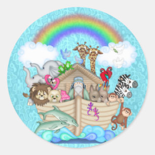 PEGATINA REDONDA NOAHS ARK CUPCAKE TOPPER PARA BABY SHOWER