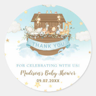 Pegatina Redonda Noah's Ark Cute Animals Boy Birthday Baby Shower
