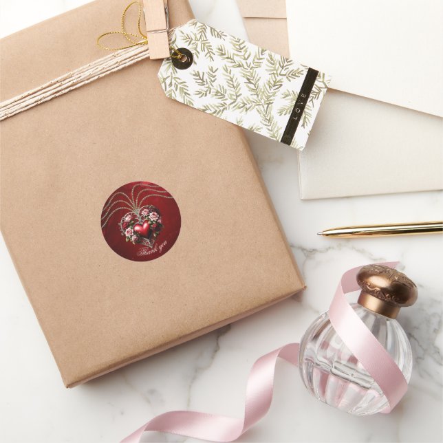 Pegatina Redonda Noble corazón gótico con flores. (Regalar)