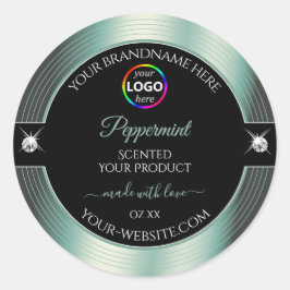 Pegatina Redonda Noble piedad negra brillante Verde azulada con eti