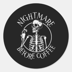Pegatina Redonda Noche atemorizante antes del café Halloween Skelet