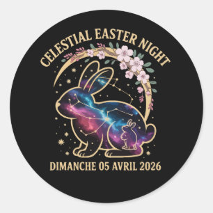 Pegatina Redonda Noche Celestial de Pascua 2026 Conejo de la Conste