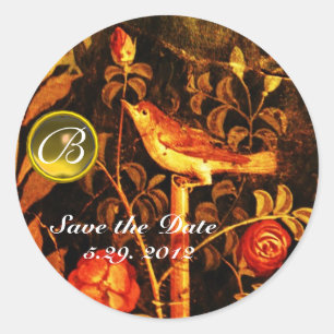 Pegatina Redonda NOCHE CON ROSAS MONOGRAMA Rojo Amarillo Negro