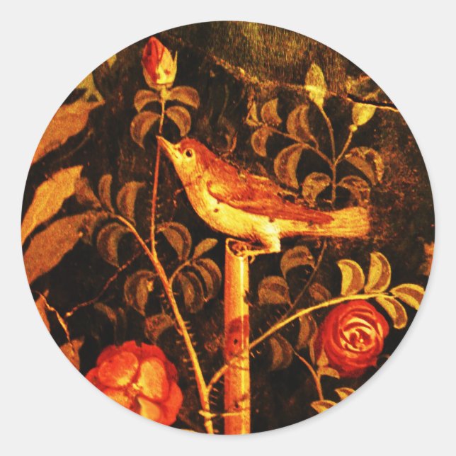 Pegatina Redonda NOCHE CON ROSAS Negro Amarillo Rojo (Anverso)