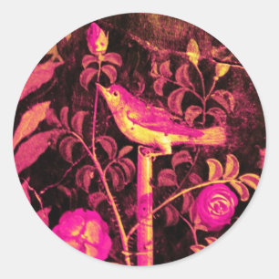 Pegatina Redonda NOCHE CON ROSAS Rosa Fuchsia Amarillo Negro