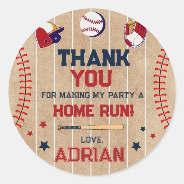 Pegatina Redonda Noche de béisbol de cumpleaños 1 (Anverso)