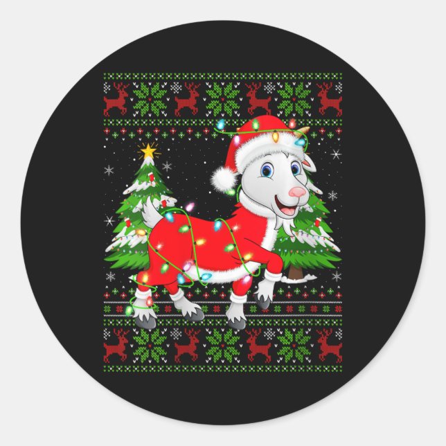 Pegatina Redonda Noche de cabra de mujer estilo suéter Santa Goat C (Anverso)
