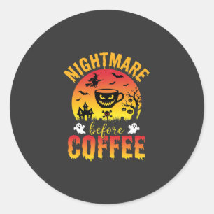 Pegatina Redonda Noche de café de Halloween Pesadilla antes del caf