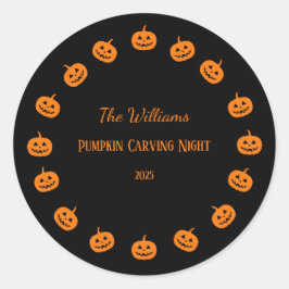 Pegatina Redonda Noche de calabaza negra y Naranja