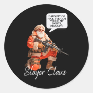 Pegatina Redonda Noche de caza navideña de Kris Kringle Santa Claus