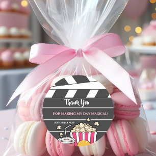 Pegatina Redonda Noche de Cine Cumpleaños para Niñas