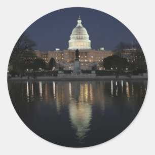 Pegatina Redonda Noche de construcción del Capitolio de Estados Uni