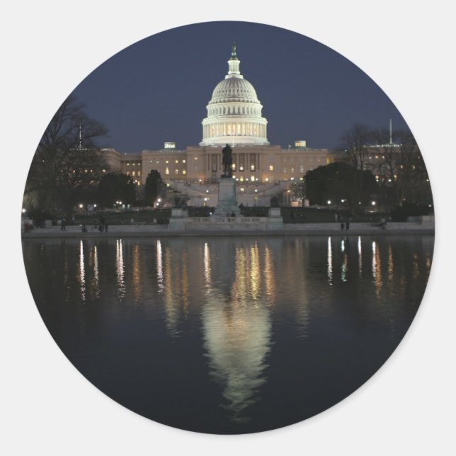 Pegatina Redonda Noche de construcción del Capitolio de Estados Uni (Anverso)