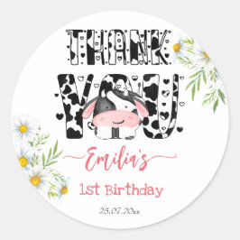 Pegatina Redonda Noche de cumpleaños de vaca patrón de vaca maría g