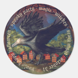 Pegatina Redonda Noche de Halloween de Raven Moonlight
