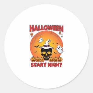 Pegatina Redonda Noche de Halloween Espeluznante Cráneo Sombrero de