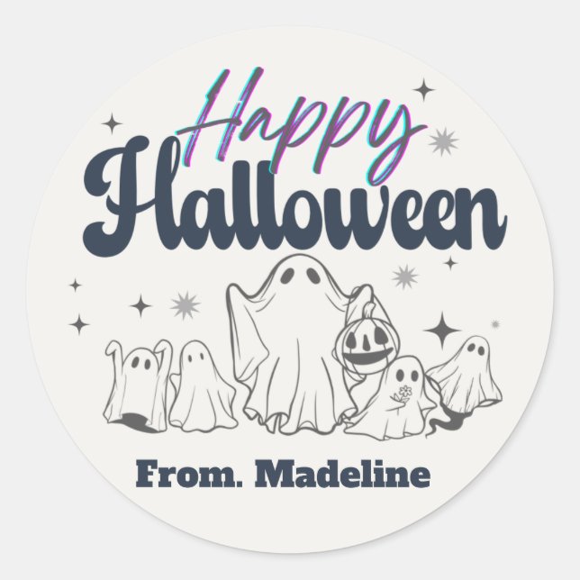 Pegatina Redonda Noche de horror lindas invitaciones para fiestas d (Anverso)