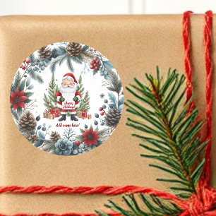 Pegatina Redonda Noche de Invierno de Santa Claus Wreath Felices Fi