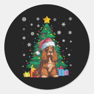 Pegatina Redonda Noche de navidad muy sudorosa se ilumina por perro