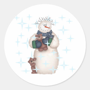Pegatina Redonda Noche de Snowman Starry