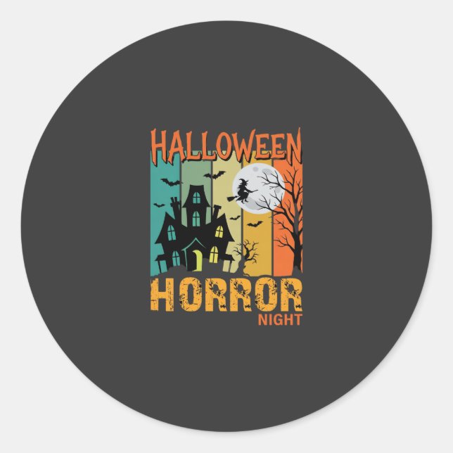 Pegatina Redonda Noche de Terror de Halloween Casa Embrujada Vector (Anverso)