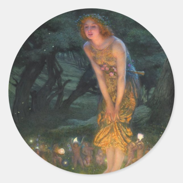 Pegatina Redonda Noche de verano de 1908 por Edward Robert Hughes (Anverso)