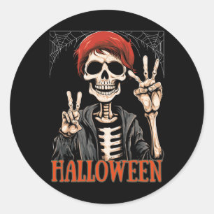 Pegatina Redonda Noche Del Skeleton Apocalypse En Halloween Diverti
