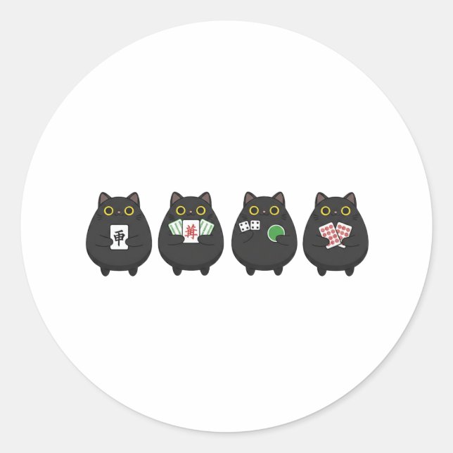 Pegatina Redonda Noche divertida de juegos de mesa , Mahjong Black  (Anverso)