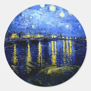 Pegatina Redonda Noche estrellada, arte mundialmente famoso de van 