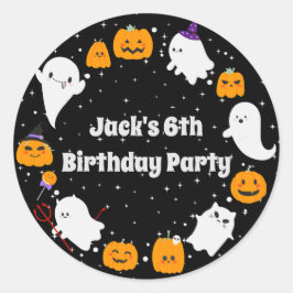 Pegatina Redonda Noche estrellada con fantasmas y calabazas