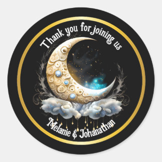 Pegatina Redonda Noche estrellada de la luna cielo moda celestial e