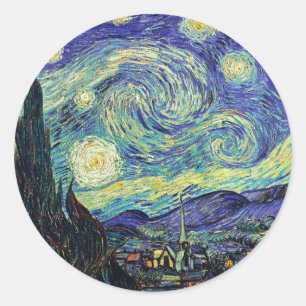 Pegatina Redonda Noche estrellada de Van Gogh