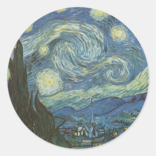 Pegatina Redonda Noche estrellada de Vincent Van Gogh (Anverso)