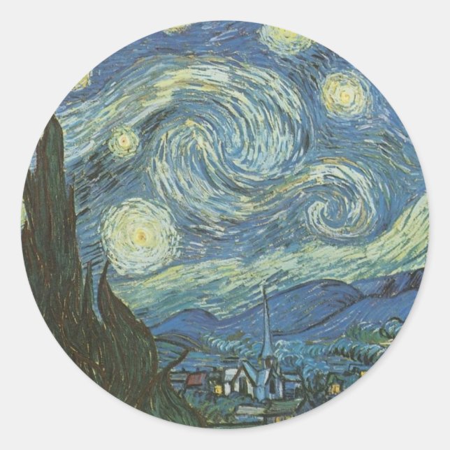 Pegatina Redonda Noche estrellada de Vincent Van Gogh (Anverso)