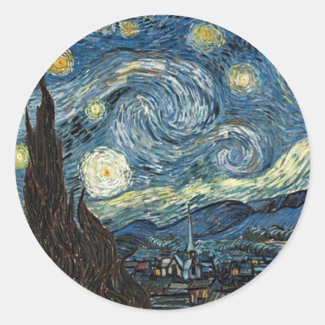 Pegatina Redonda Noche estrellada de Vincent Van Gogh (Anverso)