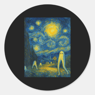 Pegatina Redonda Noche estrellada Fresco Nightcrawler Van Gogh Hall