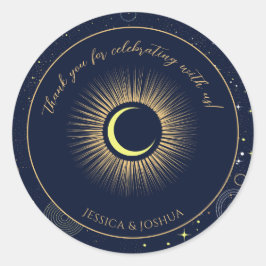Pegatina Redonda Noche estrellada mística azul de la marina cósmica