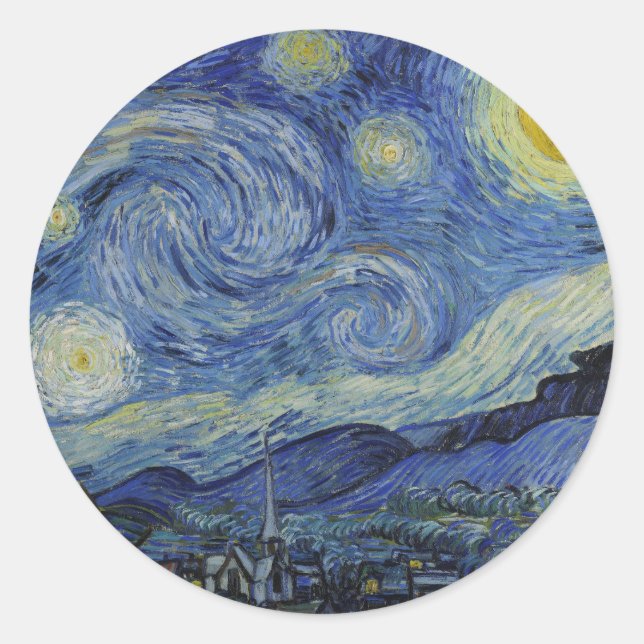Pegatina Redonda "Noche estrellada" por Van Gogh (Anverso)